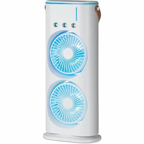 RT Portable Dual Fan Mist Cooler | Rechargeable BLDC Air Circulator with 3 Mist Modes, 90° Oscillation & 180° Rotation | Indoor Outdoor USB Cooling Fan with Water Tank for Home, Kitchen, Travel