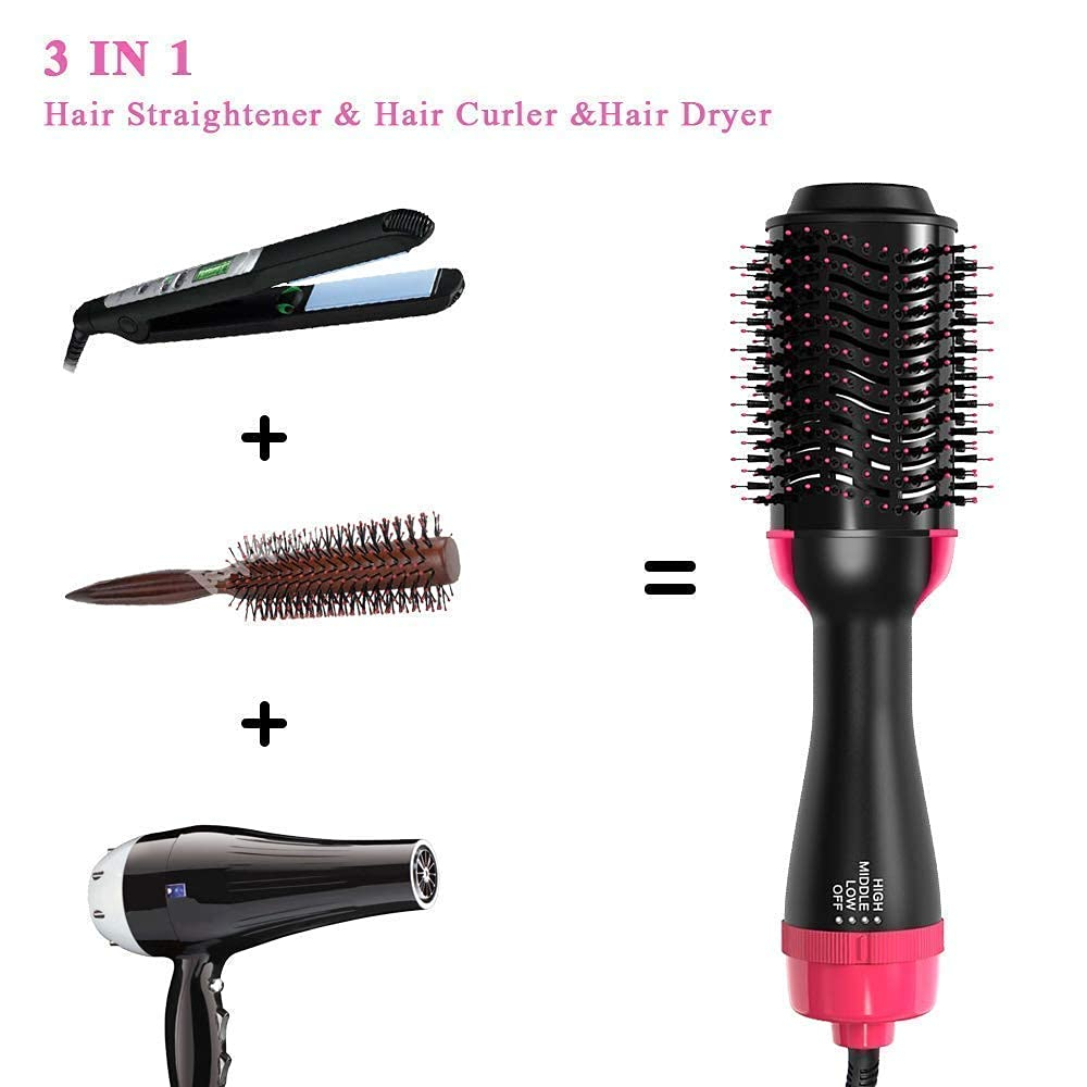 Hot Air Brush For Hair Hair Dryer For Woman Hair Straightening Brush Curler Professional 4 In 1 Volumizer Blow Drying for All Hairstyle Curling & Styling | Smooth, Frizz-Free Shine with Advanced Ionic Technology Pink - Image 3