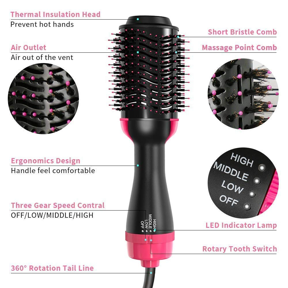 Hot Air Brush For Hair Hair Dryer For Woman Hair Straightening Brush Curler Professional 4 In 1 Volumizer Blow Drying for All Hairstyle Curling & Styling | Smooth, Frizz-Free Shine with Advanced Ionic Technology Pink - Image 4