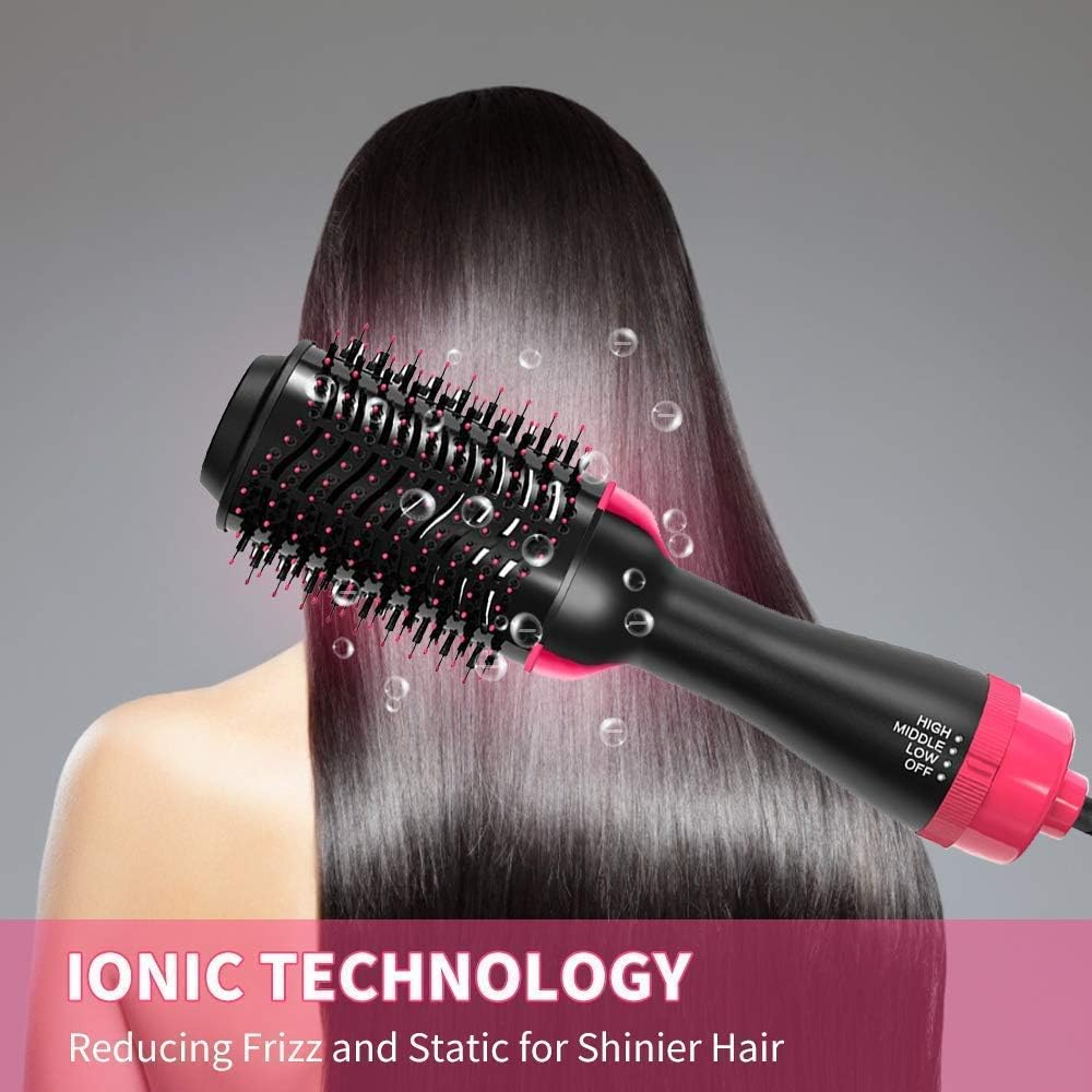 Hot Air Brush For Hair Hair Dryer For Woman Hair Straightening Brush Curler Professional 4 In 1 Volumizer Blow Drying for All Hairstyle Curling & Styling | Smooth, Frizz-Free Shine with Advanced Ionic Technology Pink - Image 6