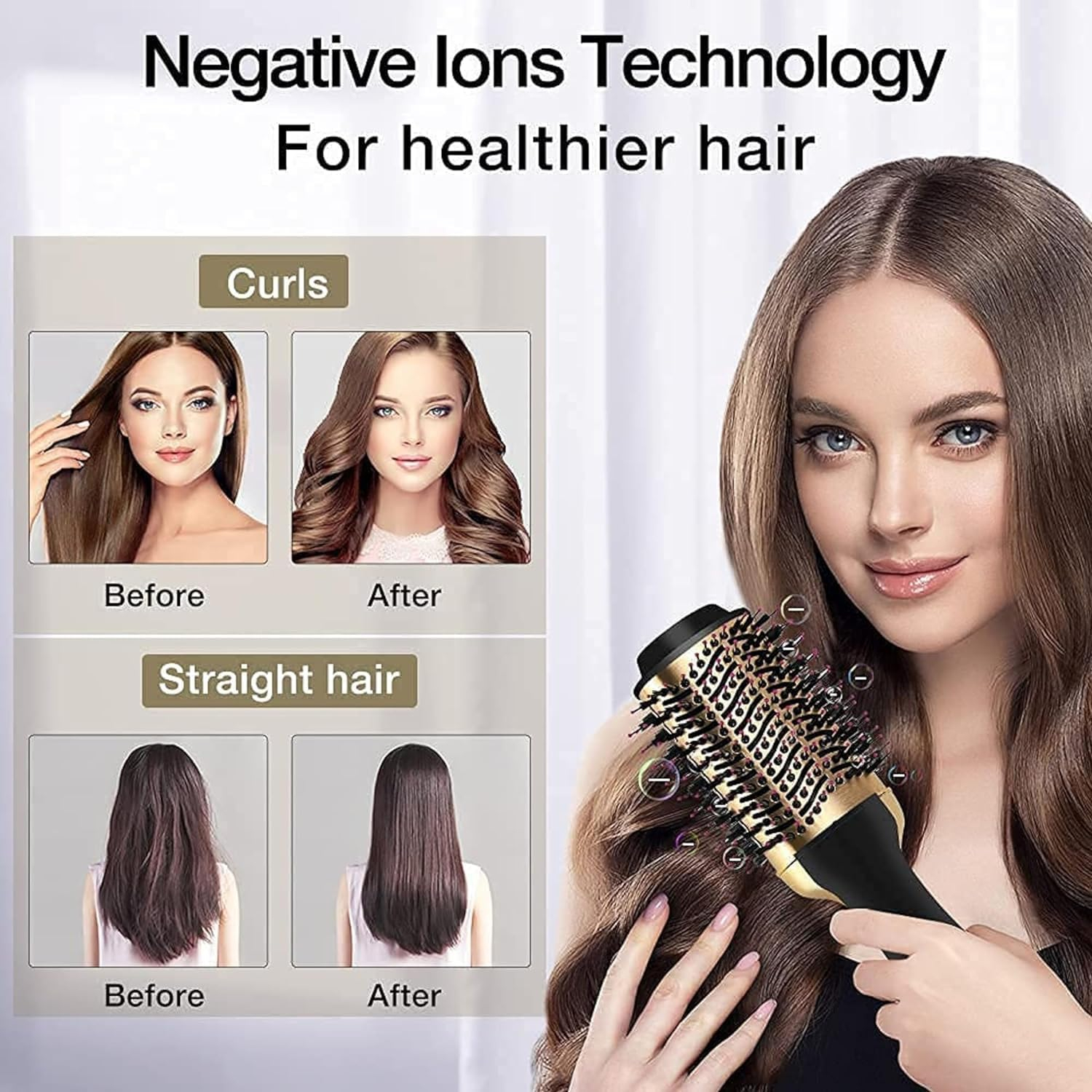 Hot Air Brush For Hair Hair Dryer For Woman Hair Straightening Brush Curler Professional 4 In 1 Volumizer Blow Drying for All Hairstyle Curling & Styling | Smooth, Frizz-Free Shine with Advanced Ionic Technology Pink - Image 13