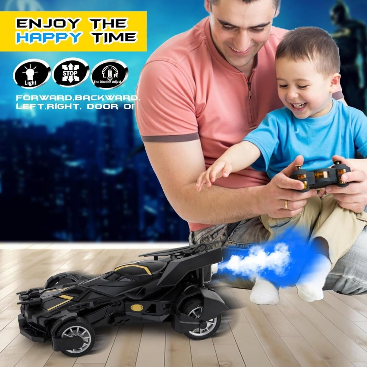 Remote Control Batman Batmobile with Mist Spray, High-Speed LED RC Car, USB Rechargeable, Racing Toy for Boys & Girls 3+, Black - Image 6