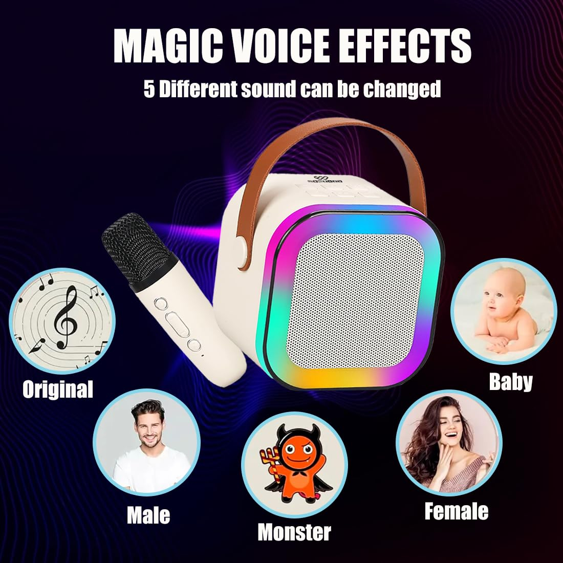 Rechargeable Karaoke Mic with Speaker for Singing | Wireless Mini Portable Bluetooth Speaker with Microphone & LED Lights | Cute Birthday Gift for Kids Musical Toys for Boys, Girls and Adults - Image 3