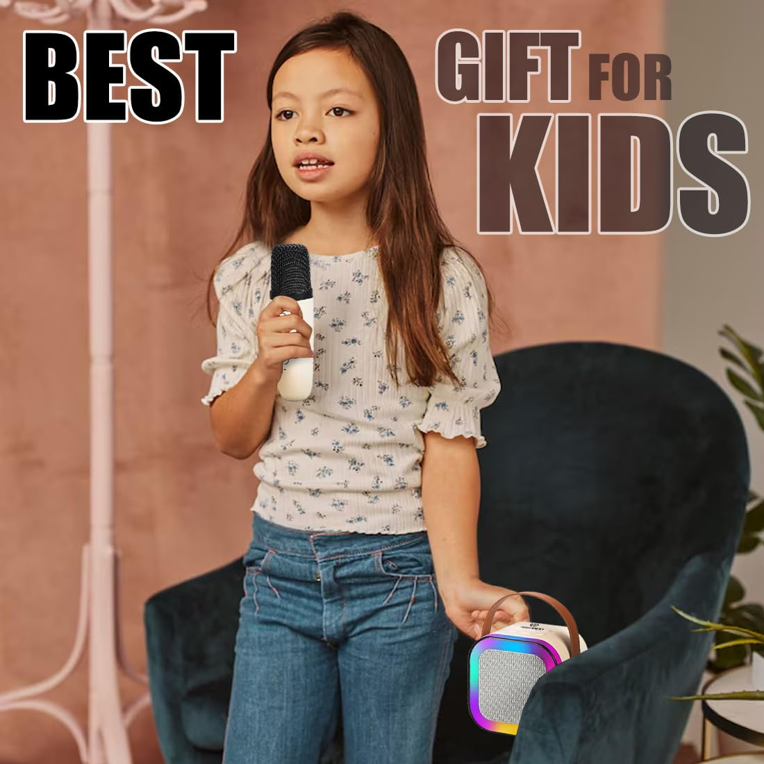 Rechargeable Karaoke Mic with Speaker for Singing | Wireless Mini Portable Bluetooth Speaker with Microphone & LED Lights | Cute Birthday Gift for Kids Musical Toys for Boys, Girls and Adults - Image 7