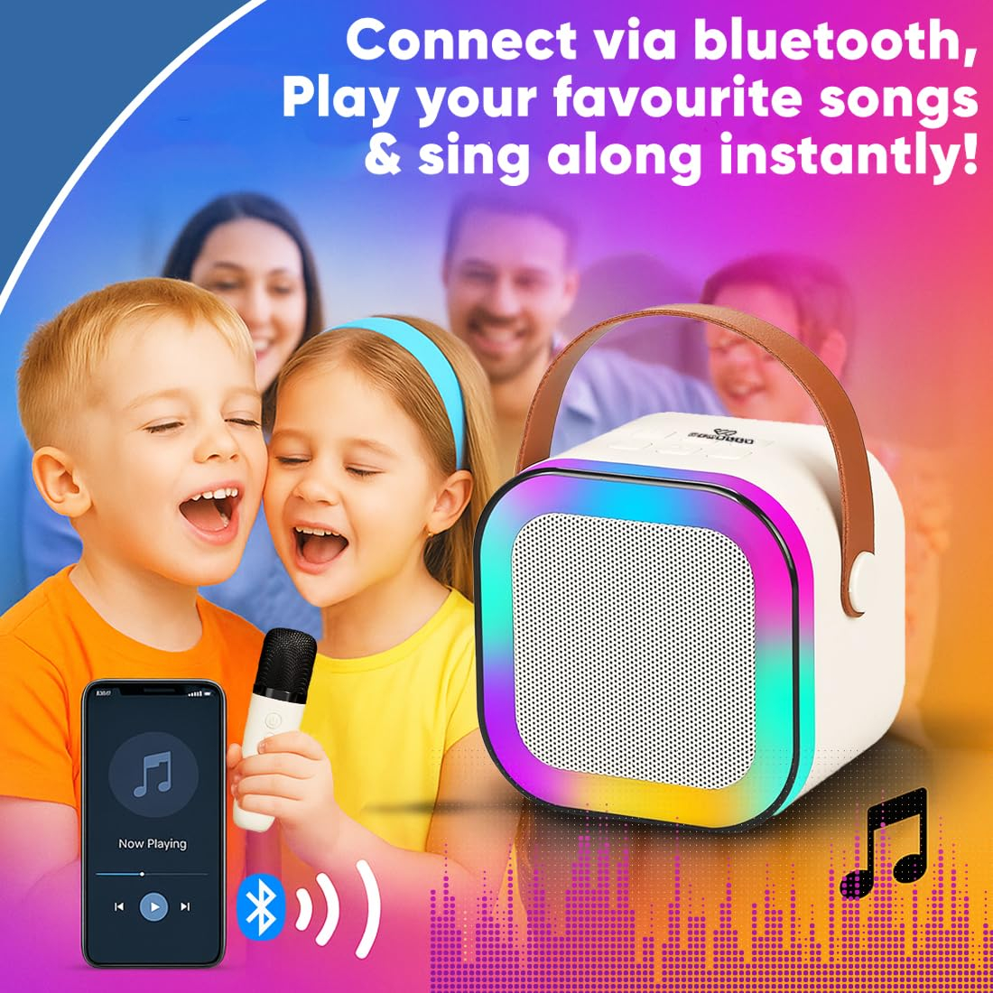 Rechargeable Karaoke Mic with Speaker for Singing | Wireless Mini Portable Bluetooth Speaker with Microphone & LED Lights | Cute Birthday Gift for Kids Musical Toys for Boys, Girls and Adults - Image 8
