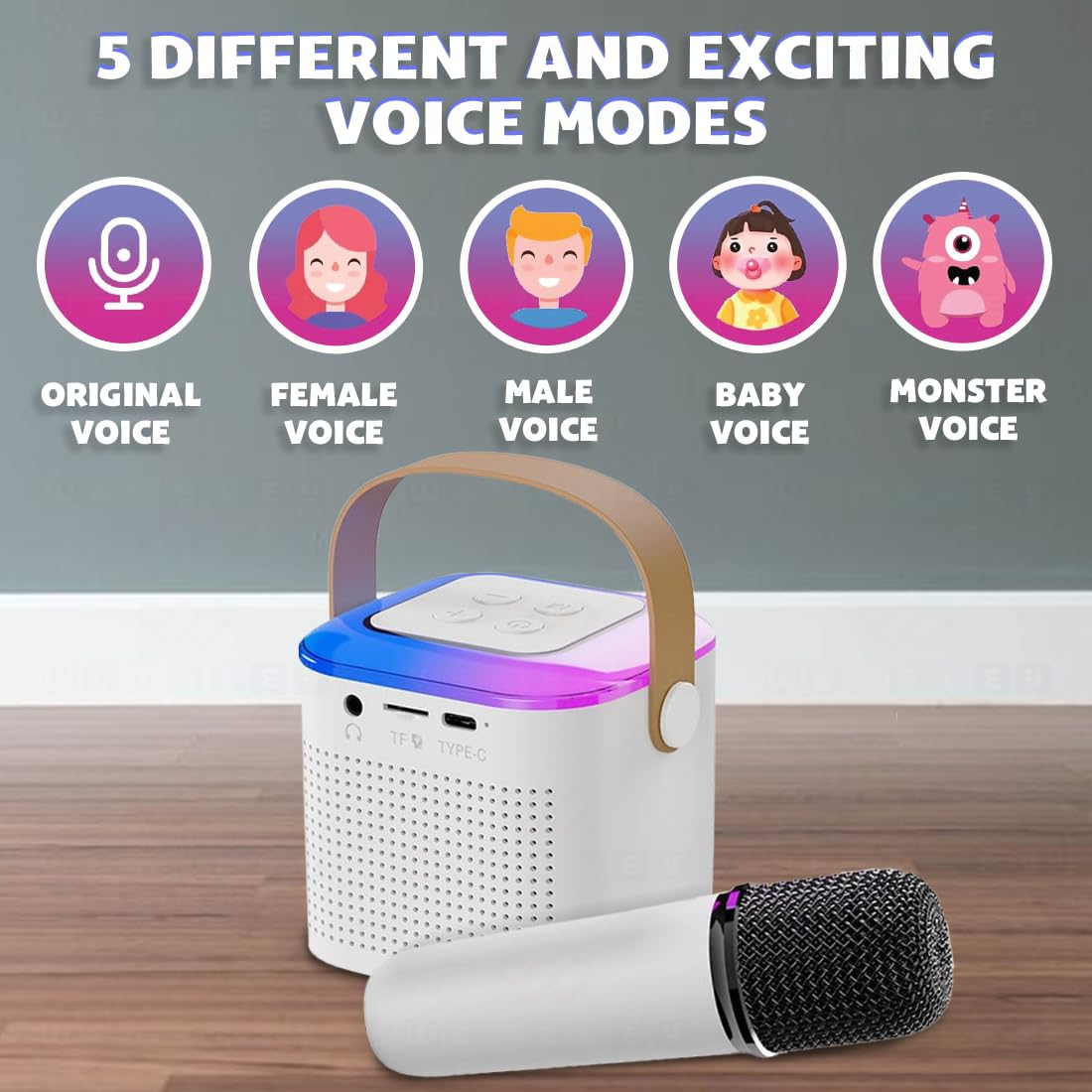Rechargeable Karaoke Mic with Speaker for Singing | Wireless Mini Portable Bluetooth Speaker with Microphone & LED Lights | Cute Birthday Gift for Kids Musical Toys for Boys, Girls and Adults - Image 13