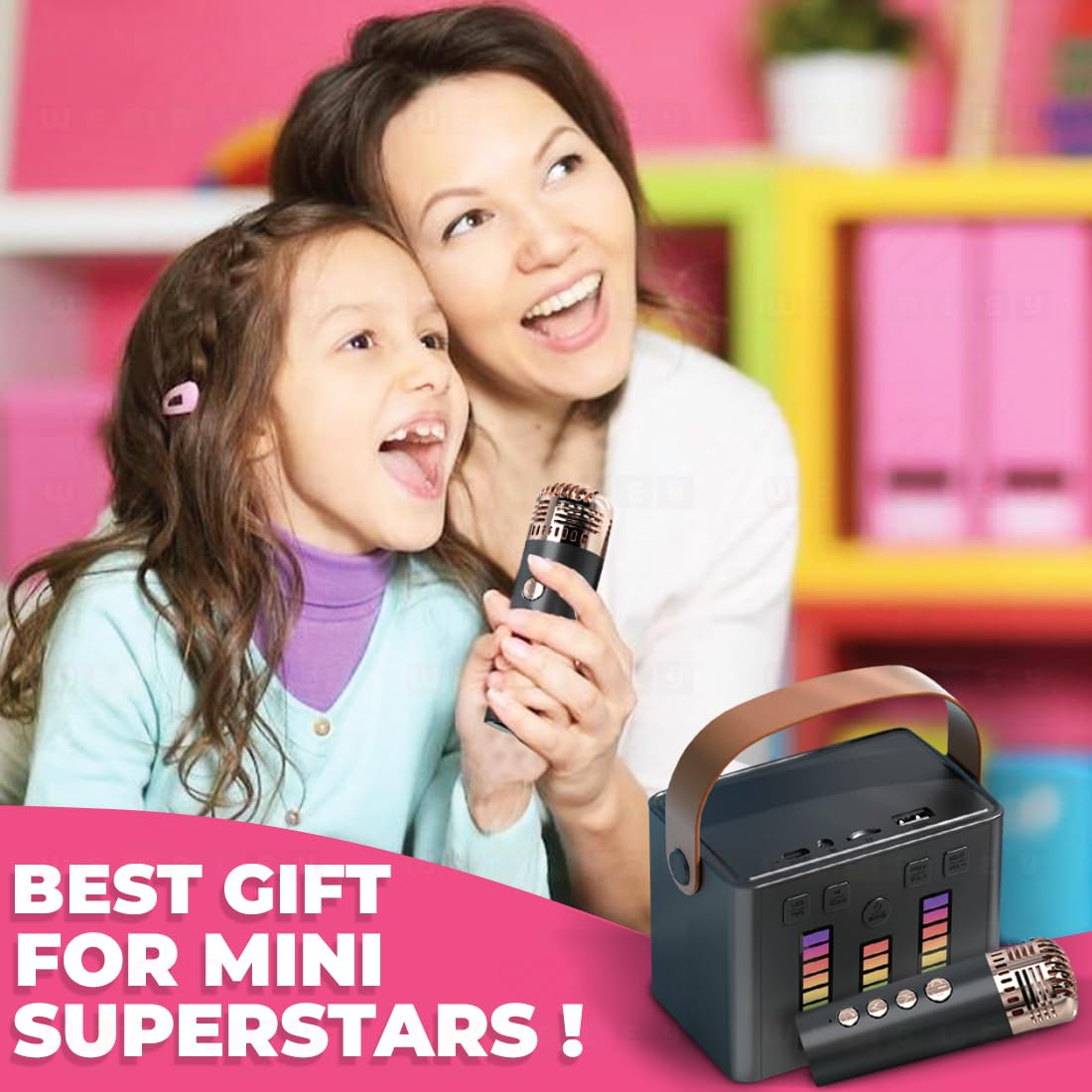 Rechargeable Karaoke Mic with Speaker for Singing | Wireless Mini Portable Bluetooth Speaker with Microphone & LED Lights | Cute Birthday Gift for Kids Musical Toys for Boys, Girls and Adults - Image 19