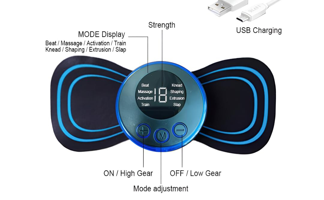 Full Body Massager Machine for Pain Relief, Butterfly Rechargeable Massager for Wireless EMS Machine, Vibration, Mini Massage Stick For Neck, Back, Shoulder, Leg With 8 Modes & 19 Strength 1pc - Image 9