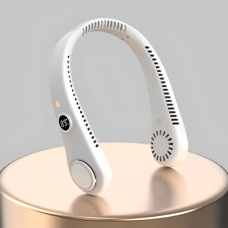 Portable Neck Fan Green – Hands-free, 5-speed personal fan with 360° airflow, 1500mAh battery, LED display, USB rechargeable. Ideal for travel, gym, home, and outdoor use - Image 2