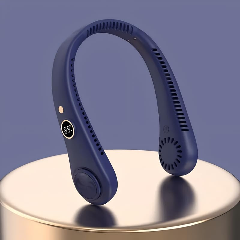 Portable Neck Fan Green – Hands-free, 5-speed personal fan with 360° airflow, 1500mAh battery, LED display, USB rechargeable. Ideal for travel, gym, home, and outdoor use - Image 3