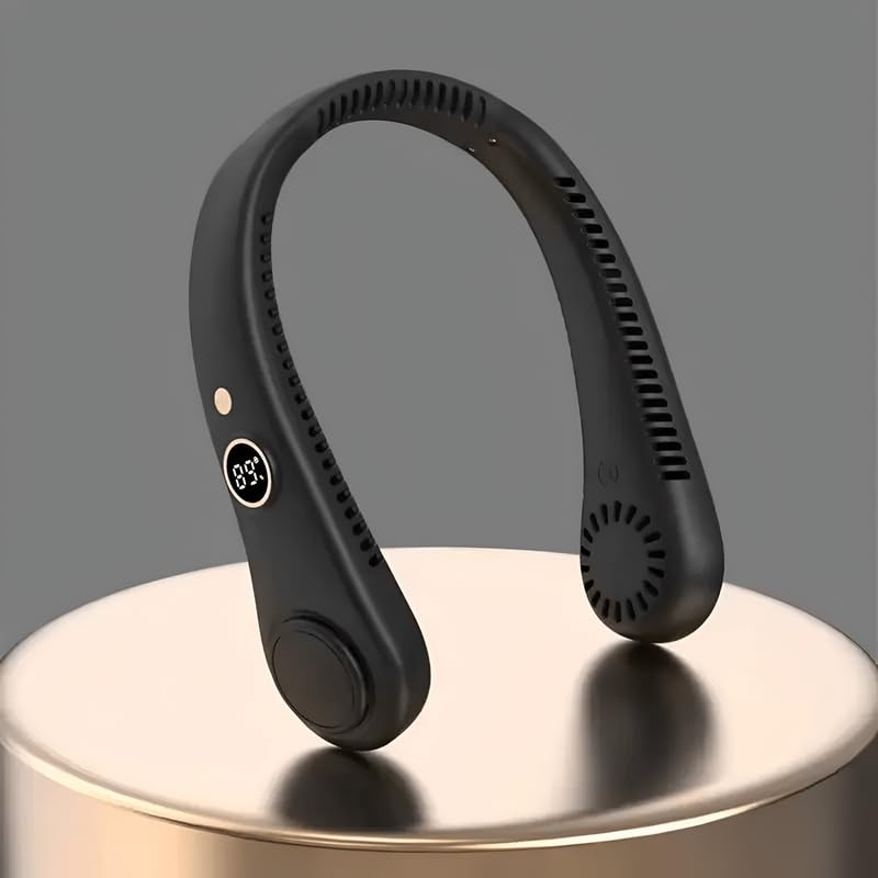 Portable Neck Fan Green – Hands-free, 5-speed personal fan with 360° airflow, 1500mAh battery, LED display, USB rechargeable. Ideal for travel, gym, home, and outdoor use - Image 4