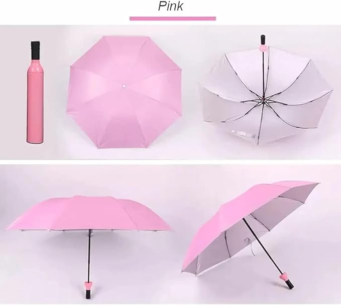 Folding Umbrella in Wine Bottle Case – Compact Travel Umbrella | Windproof, UV Protection – Ideal for Gifts, Outdoor, Car, Office, Pocket (Pink) - Image 2