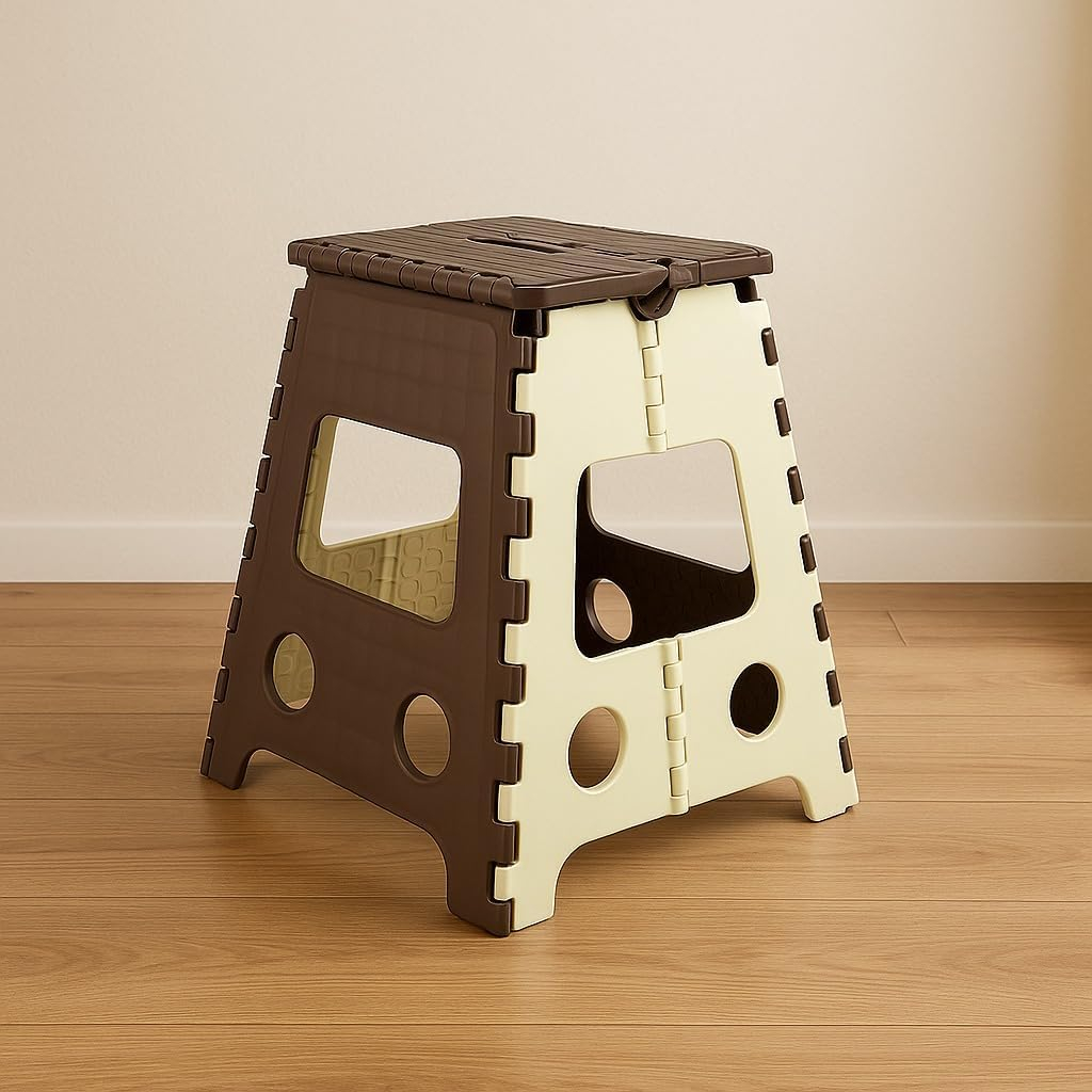 18 Inches Super Strong Folding Step Stool for Adults and Kids, Kitchen Stepping Stools, Garden Step Stool Kitchen Stool (Brown,Beige) - Image 4