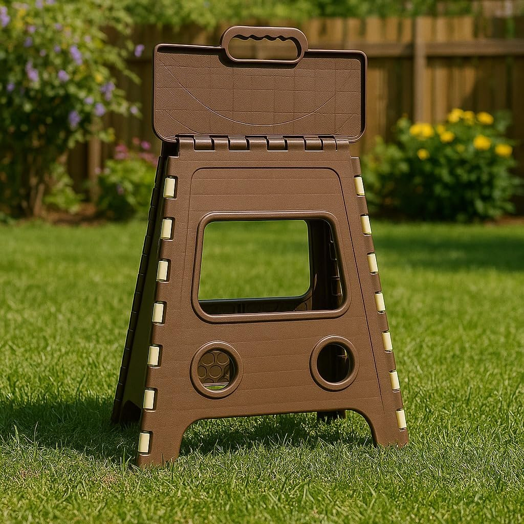 18 Inches Super Strong Folding Step Stool for Adults and Kids, Kitchen Stepping Stools, Garden Step Stool Kitchen Stool (Brown,Beige) - Image 8