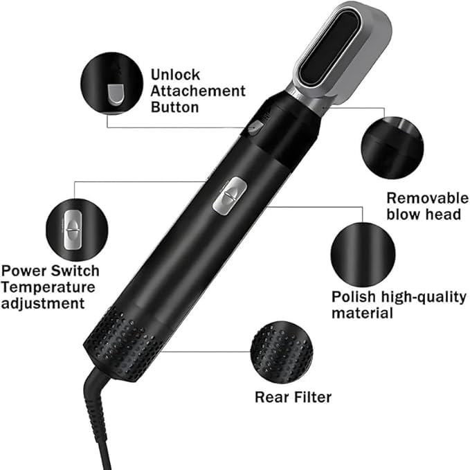 5 in 1 Hot Air Brush Hair Dryer | 1000W Heating Hair Dryer | Multifunctional Styling for All Hair Types, 3 Heat Levels Hot Air Brush 5 in 1 Hair Styling Tool-Plump Blow Drying Brush with Detachable Head for Straightening, Curling and Drying( Multicolour ) - Image 3