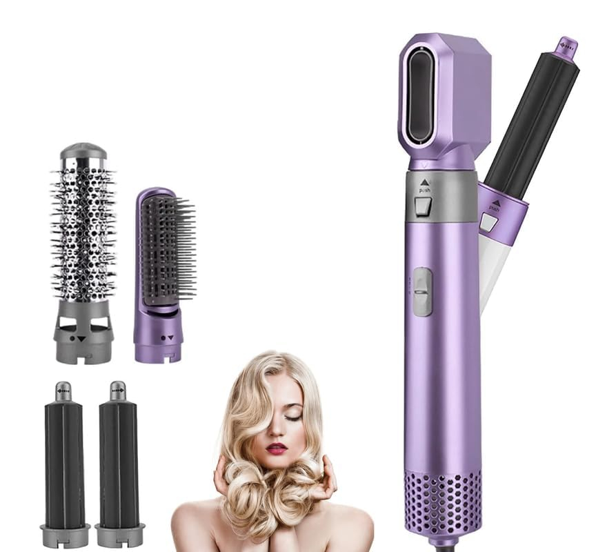 5 in 1 Hot Air Brush Hair Dryer | 1000W Heating Hair Dryer | Multifunctional Styling for All Hair Types, 3 Heat Levels Hot Air Brush 5 in 1 Hair Styling Tool-Plump Blow Drying Brush with Detachable Head for Straightening, Curling and Drying( Multicolour ) - Image 5