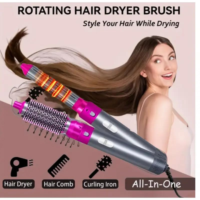 5 in 1 Hot Air Brush Hair Dryer | 1000W Heating Hair Dryer | Multifunctional Styling for All Hair Types, 3 Heat Levels Hot Air Brush 5 in 1 Hair Styling Tool-Plump Blow Drying Brush with Detachable Head for Straightening, Curling and Drying( Multicolour ) - Image 8