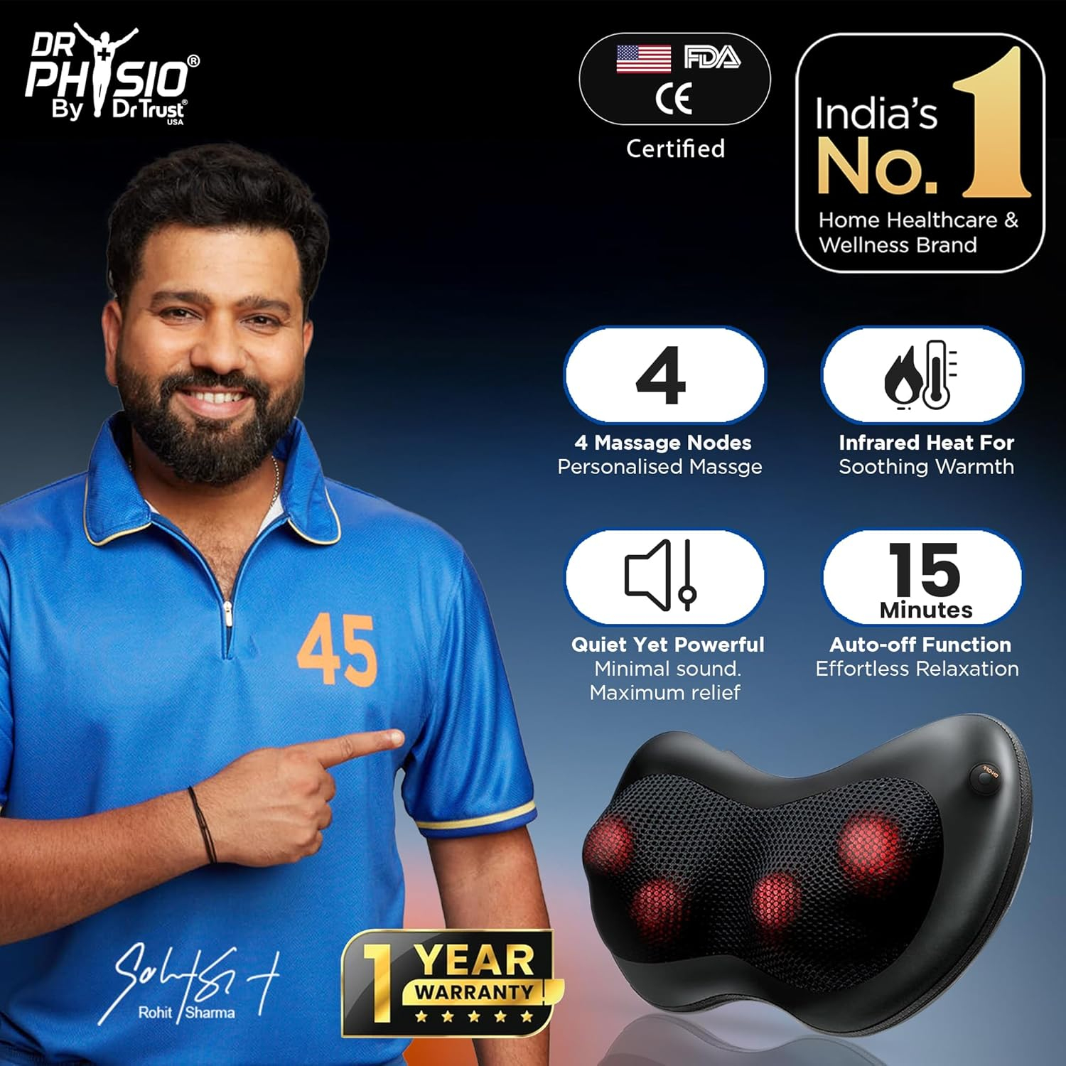 Dr Physio USA Electric Shiatsu Cushion for Full Body Neck Massager Machine (Black) - Image 2