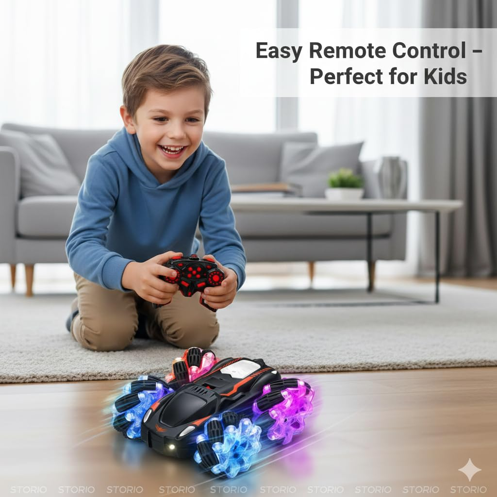 Storio Rechargeable 4x4 Remote Control Drift Stunt Car | 4WD Dual-Sided 360° Rotating RC Car | High-Speed Off-Road Climbing Battle Vehicle | Fall-Resistant Stunt Toy for Kids Boys Girls & Adults - Image 2