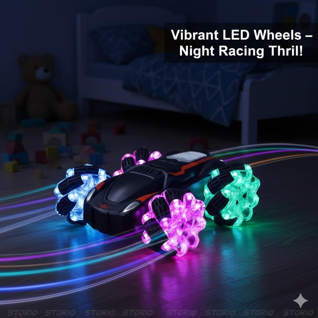 Storio Rechargeable 4x4 Remote Control Drift Stunt Car | 4WD Dual-Sided 360° Rotating RC Car | High-Speed Off-Road Climbing Battle Vehicle | Fall-Resistant Stunt Toy for Kids Boys Girls & Adults - Image 3