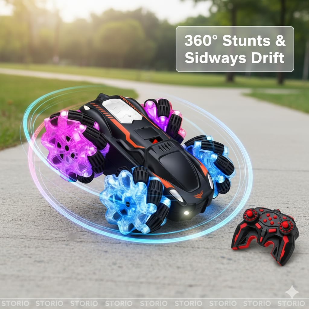 Storio Rechargeable 4x4 Remote Control Drift Stunt Car | 4WD Dual-Sided 360° Rotating RC Car | High-Speed Off-Road Climbing Battle Vehicle | Fall-Resistant Stunt Toy for Kids Boys Girls & Adults - Image 5