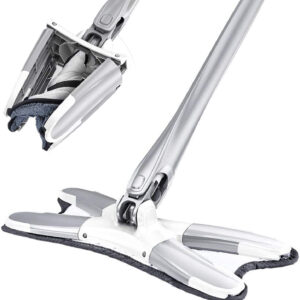 Claiez X-Shape Microfiber Floor Cleaner | Self-Wringing Dust & Wet/Dry Cleaning Tool for Ceramic & Wooden Surfaces | Hands-Free Manual Extrusion with Wall Holder