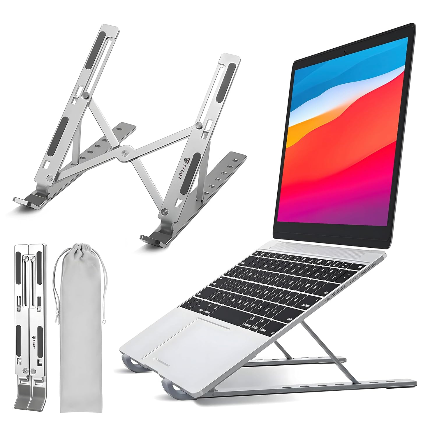 Tygot 6 Angles Adjustable Aluminum Ergonomic Foldable Portable Tabletop Laptop/Desktop Riser Stand Holder Compatible for MacBook, HP, Dell, Lenovo & All Other Notebook (Grey)