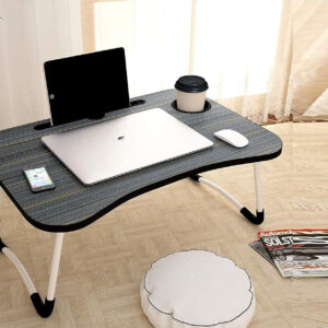 Foldable Wooden Mini Laptop Table for Bed, Smart Study Table with Drawer Kids & Adults (US-COTTEDS .Black.A2)