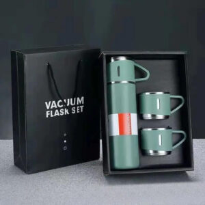 Double Wall Stainless Steel Bottle 500ml Vacuum Insulated Bottle Water Flask Gift Set with Two Cups Hot & Cold (Multicolor)