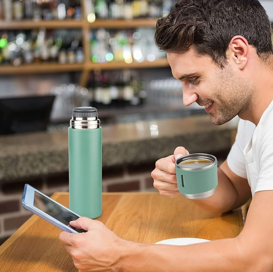 Double Wall Stainless Steel Bottle 500ml Vacuum Insulated Bottle Water Flask Gift Set with Two Cups Hot & Cold (Multicolor) - Image 6