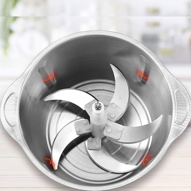 Stainless Steel Electric Meat Grinder with Bowl | Heavy-Duty Kitchen Food Chopper | Vegetable, Fruit & Nut Mixer | Onion, Garlic Slicer, Dicer & Juicer Blender - Image 5