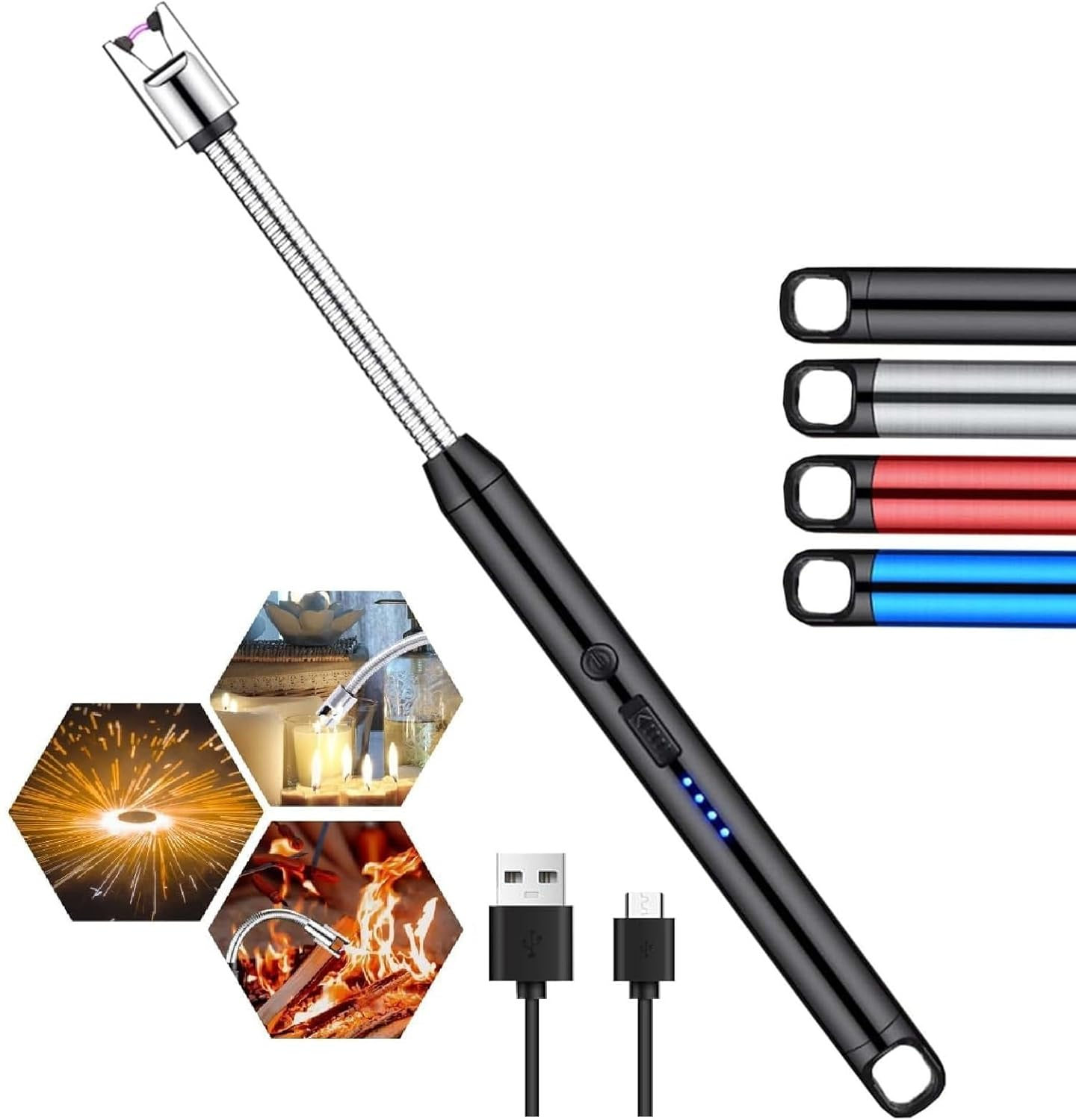 DODGE 'N WOLVES Upgraded Rechargeable Electric Gas Lighter for Kitchen Cooking Gas Stove , 360° Flexible Neck Arc Lighter Plasma Flameless Windproof USB Lighter - 400 Uses in Single Charge